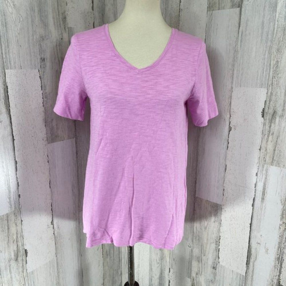 Chico’s Ultimate Tee Women's Purple V Neck Short Sleeve T Shirt Top Sz 0 (Small)